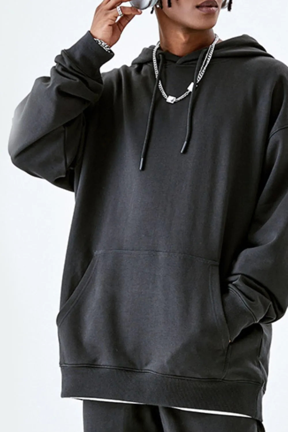 Hoodie med känguruficka och dragsko för herr – bekväm oversized tröja i flera härliga färger