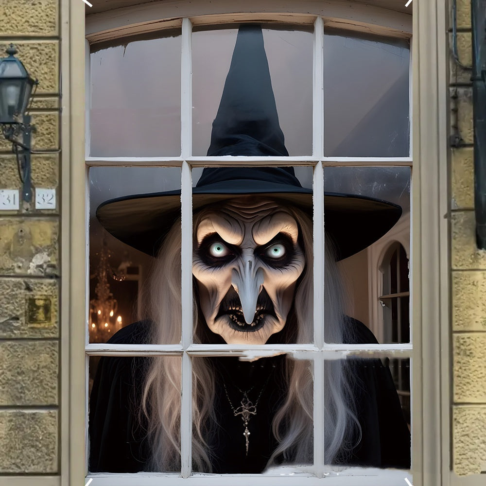 🎃 3D Fönsterdekor – Häxmotiv för Halloween 👻