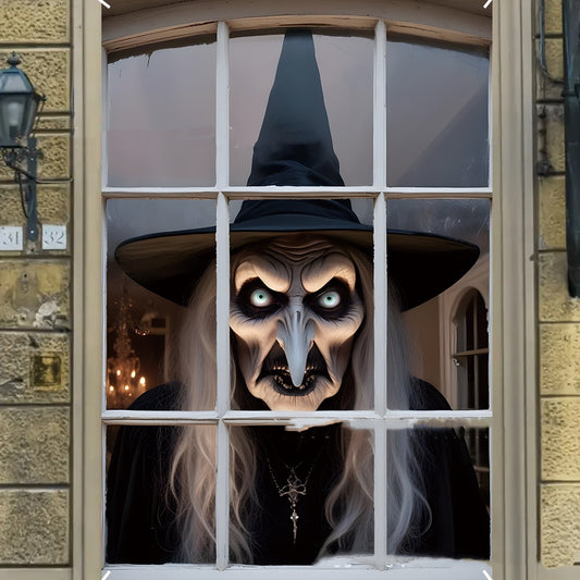 🎃 3D Fönsterdekor – Häxmotiv för Halloween 👻