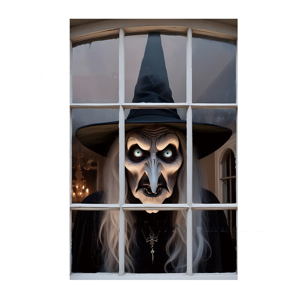 🎃 3D Fönsterdekor – Häxmotiv för Halloween 👻