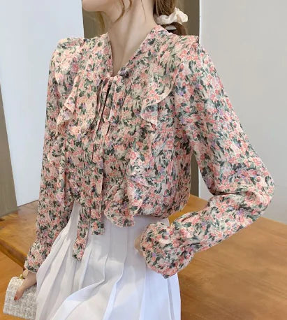 🌸 Blommig Chiffonblus för Kvinnor