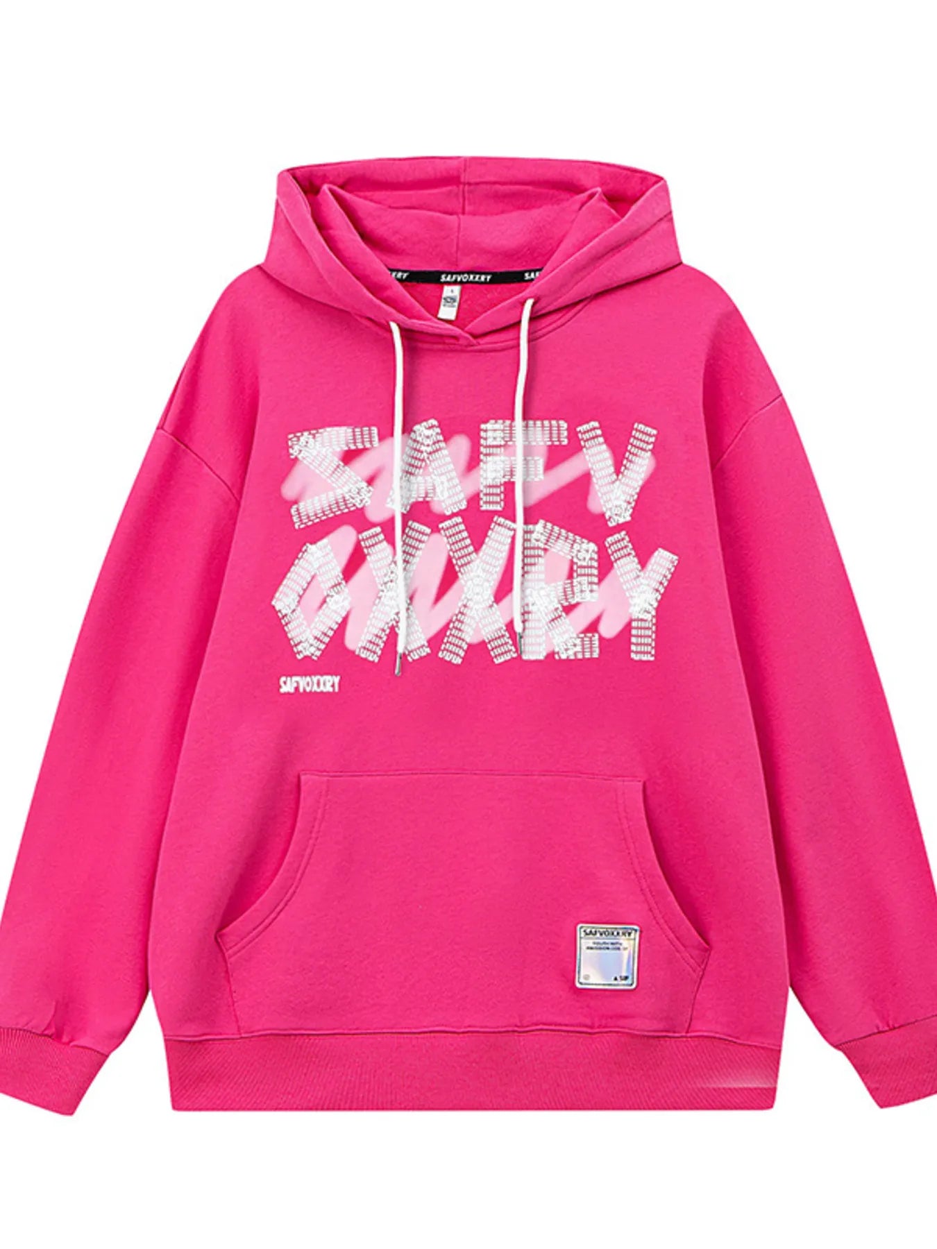 Herrhoodie i mörkgrå bomull med grafiskt bokstavstryck och dragsko i huvan