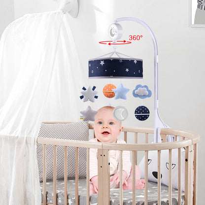 Babymobil i blå färg med mjuka hängare och inbyggd spelur, passar standard spjälsäng