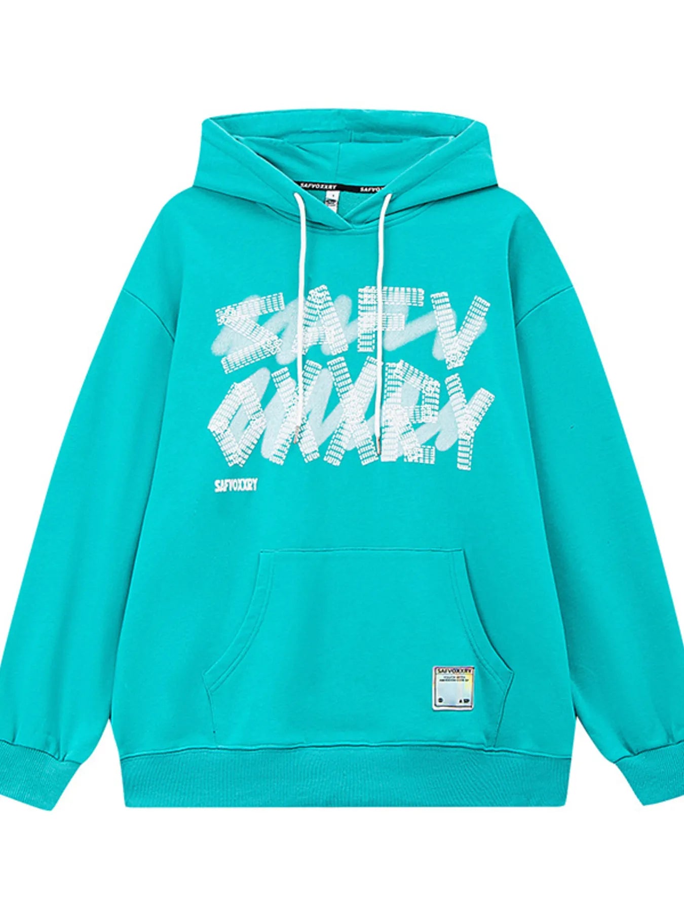 Herrhoodie i mörkgrå bomull med grafiskt bokstavstryck och dragsko i huvan