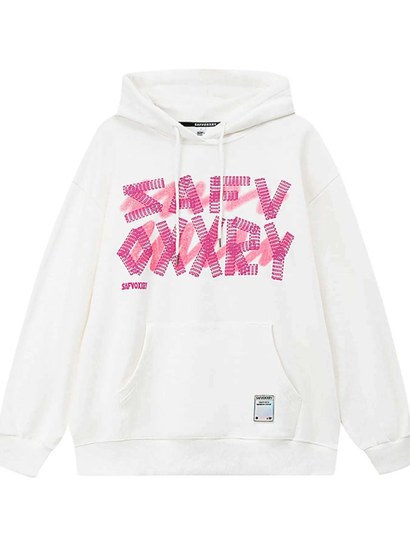 Herrhoodie i mörkgrå bomull med grafiskt bokstavstryck och dragsko i huvan