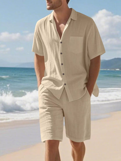 Herrset med casual knappskjorta och matchande shorts – finns i 6 färger
