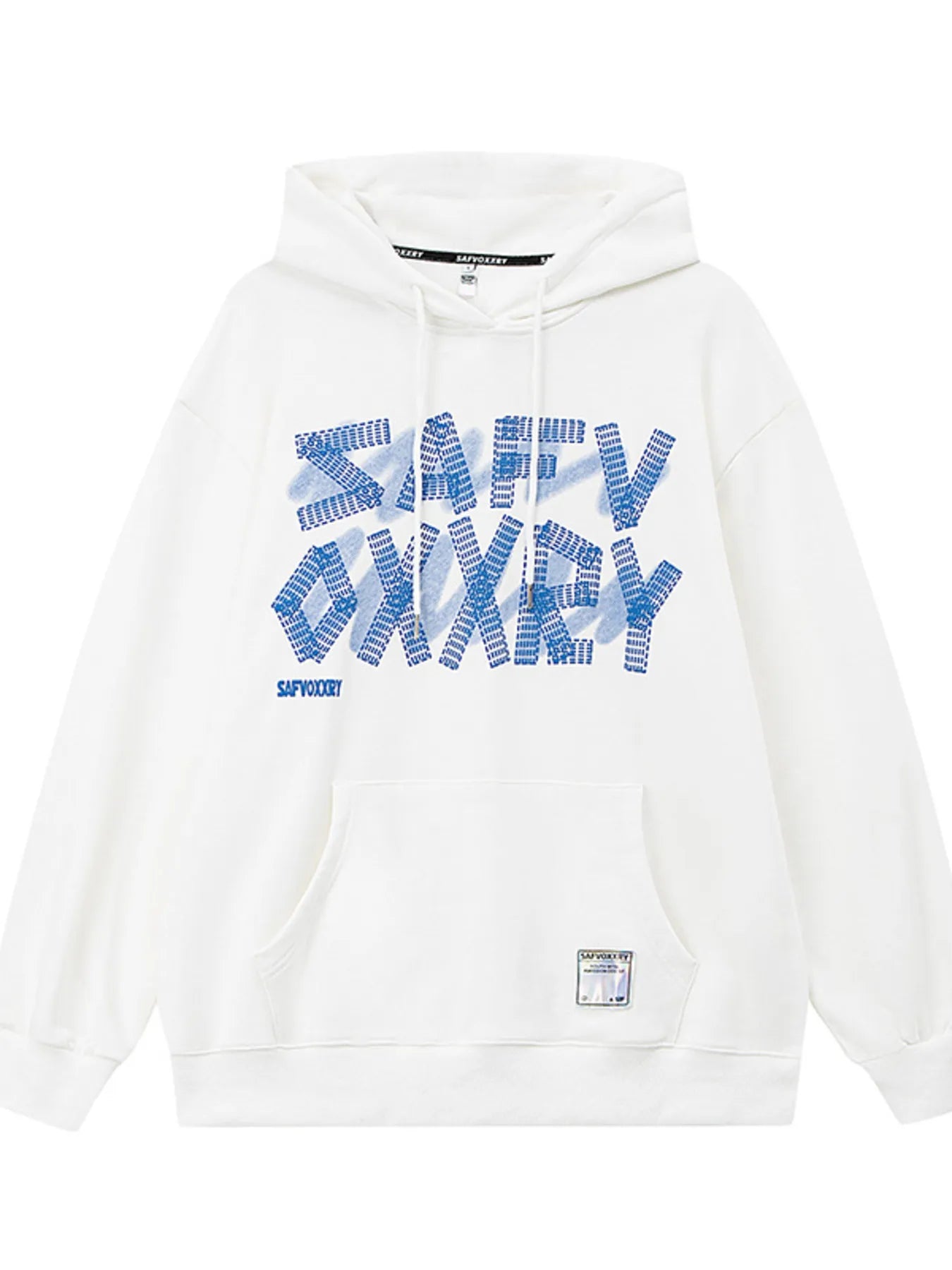 Herrhoodie i mörkgrå bomull med grafiskt bokstavstryck och dragsko i huvan