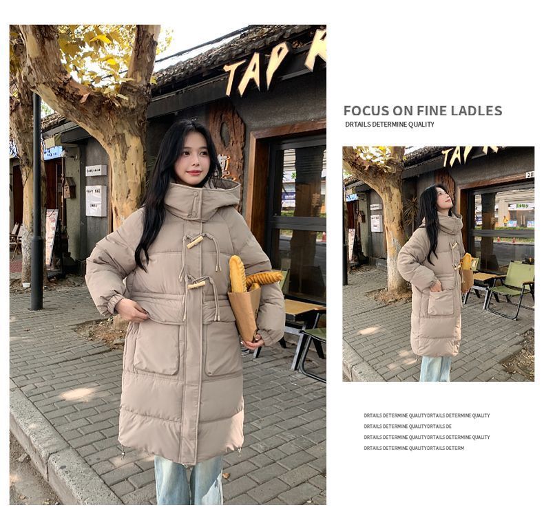 Lång vadderad vinterjacka med huva