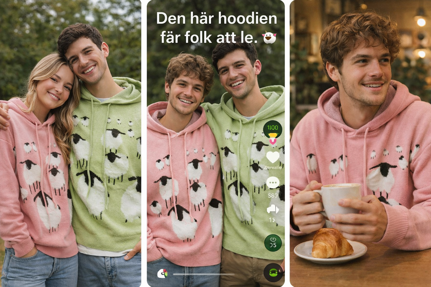 Hoodie med fårprint och dragsko – herr