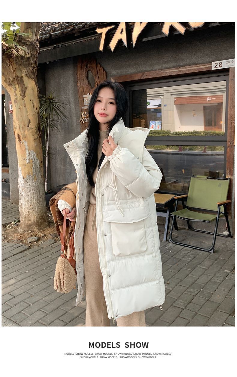 Lång vadderad vinterjacka med huva