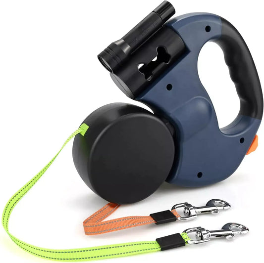 Dubbelt Rullkoppel för 2 Hundar – 3 Meter med LED-Ficklampa