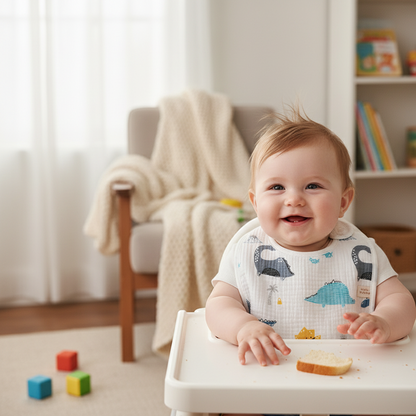 Babylapp i bomull – U-formad haklapp med söta mönster