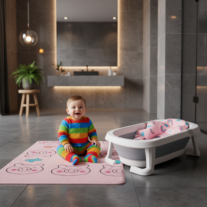 Mjuk babybadmatta med söta mönster – trygg och rolig baddags