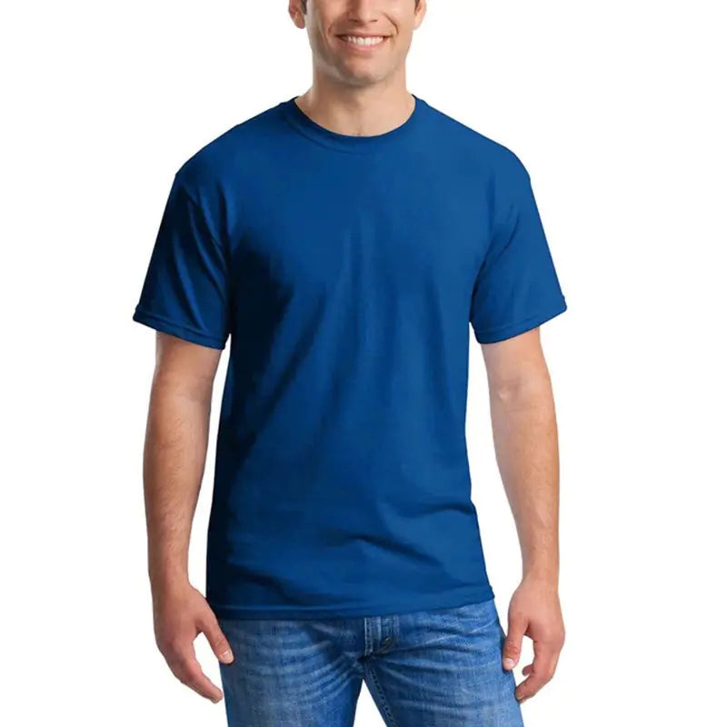 T-shirt herr rund hals bomull bekväm blå