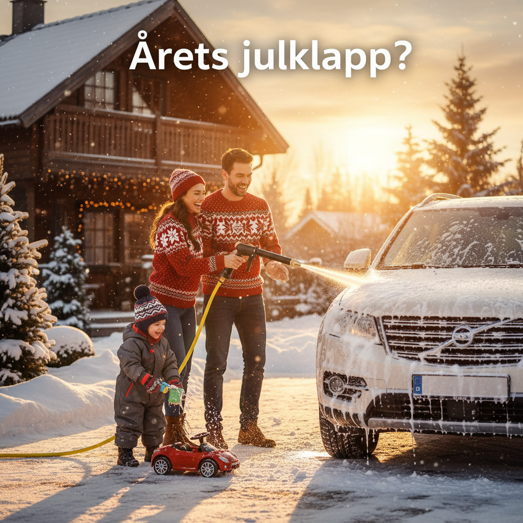 Familj tvättar bil tillsammans - Årets julklapp?