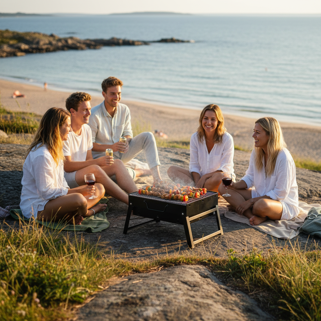 Portabel Kolgrill – Kompakt BBQ för camping, picknick & trädgård