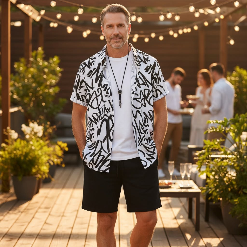 Herrset – Skjorta med graffitiprint & Shorts