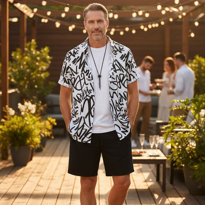 Herrset – Skjorta med graffitiprint & Shorts