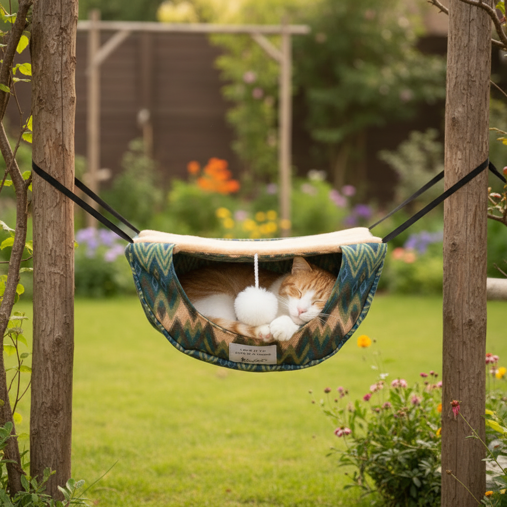 Hängmatta för katt i polyester – luftig och sval viloplats som passar de flesta kattmöbler, finns i storlek M och L