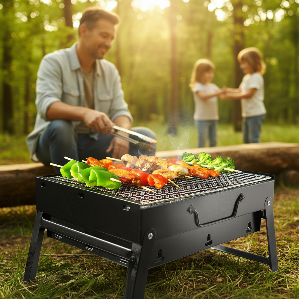Portabel Kolgrill – Kompakt BBQ för camping, picknick & trädgård
