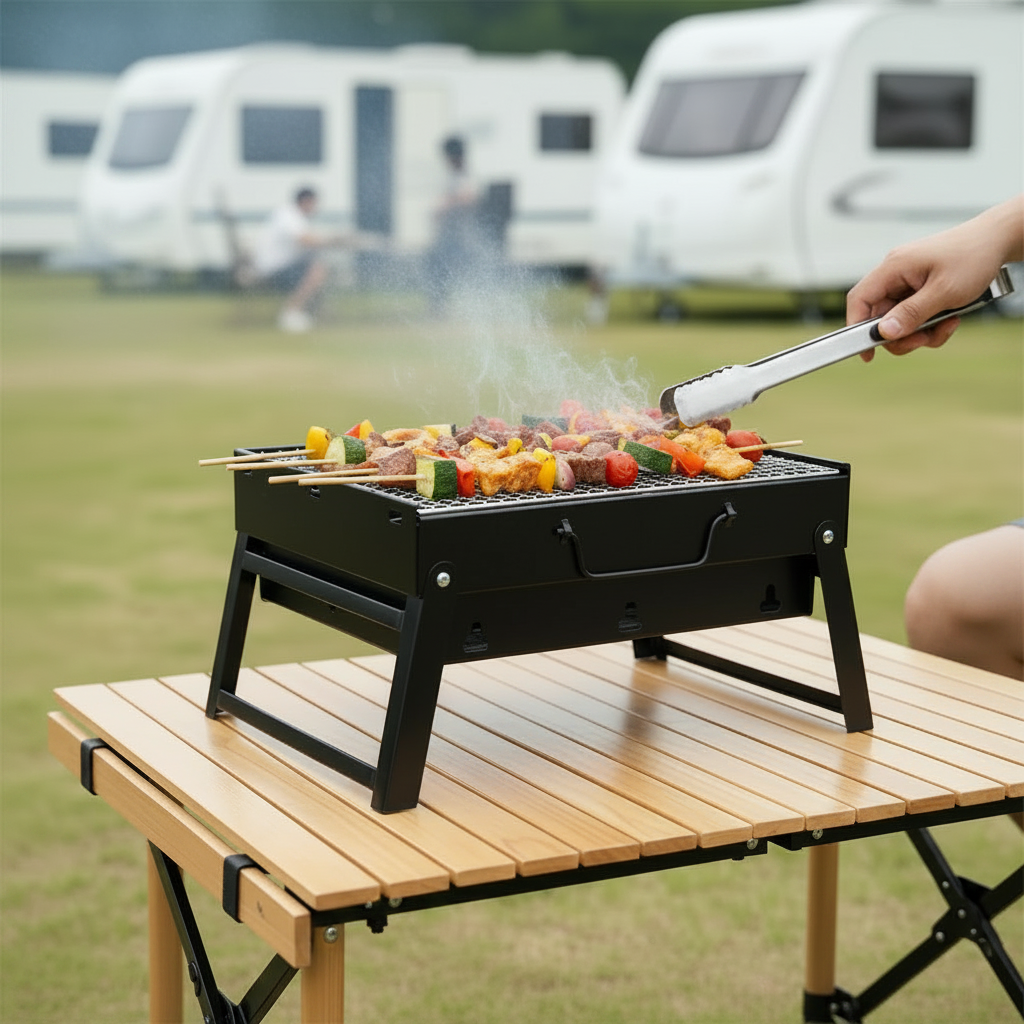 Portabel Kolgrill – Kompakt BBQ för camping, picknick & trädgård