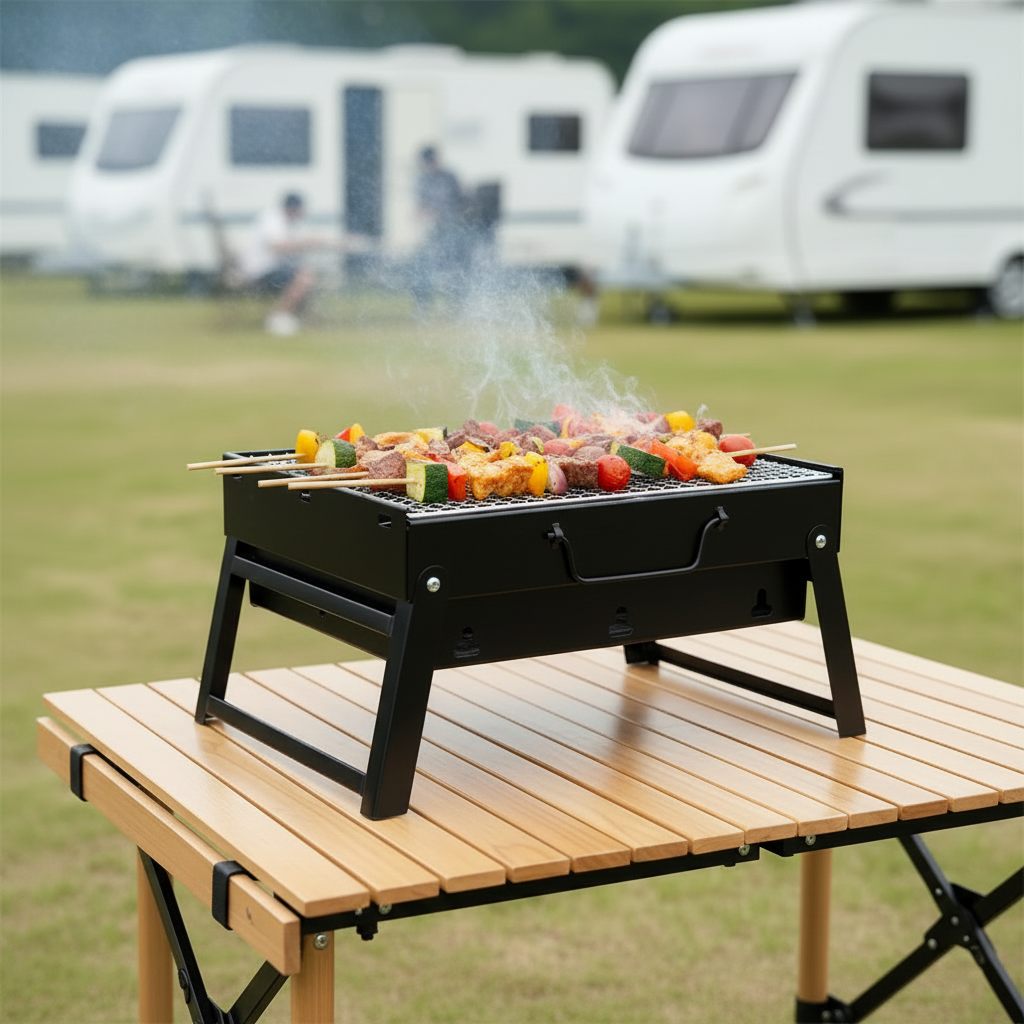 Portabel Kolgrill – Kompakt BBQ för camping, picknick & trädgård