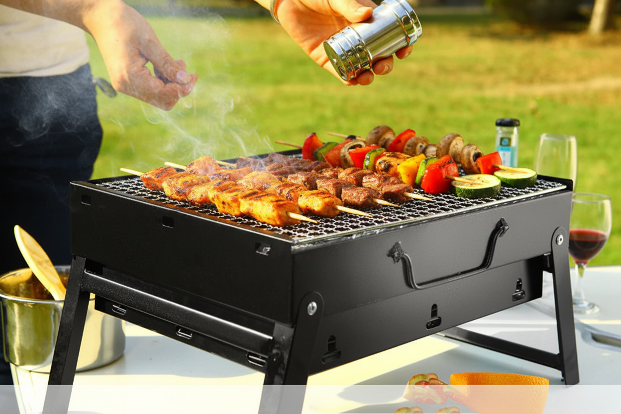 Stor portabel BBQ kolgrill som ger den äkta smaken av grillning varje gång!