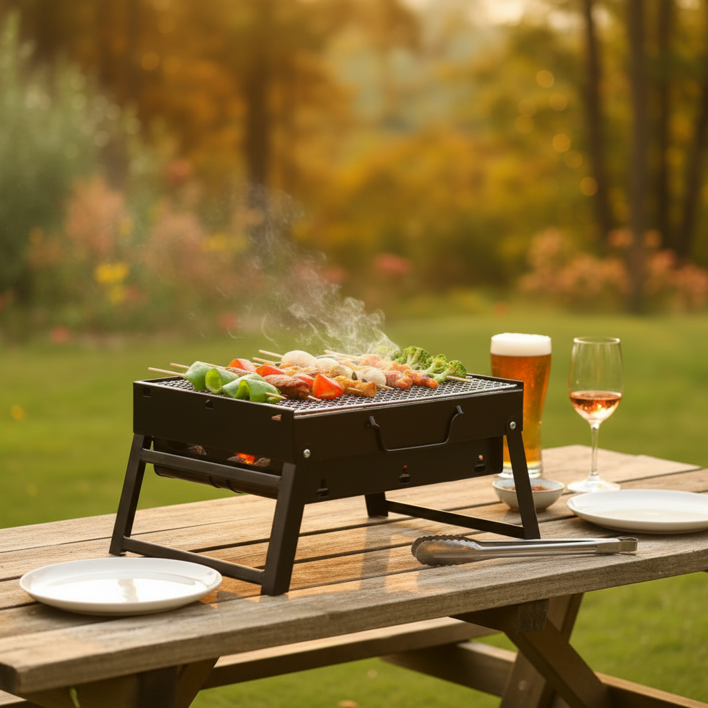 Portabel Kolgrill – Kompakt BBQ för camping, picknick & trädgård
