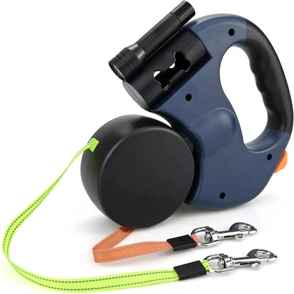 Dubbelt Rullkoppel för 2 Hundar – 3 Meter med LED-Ficklampa